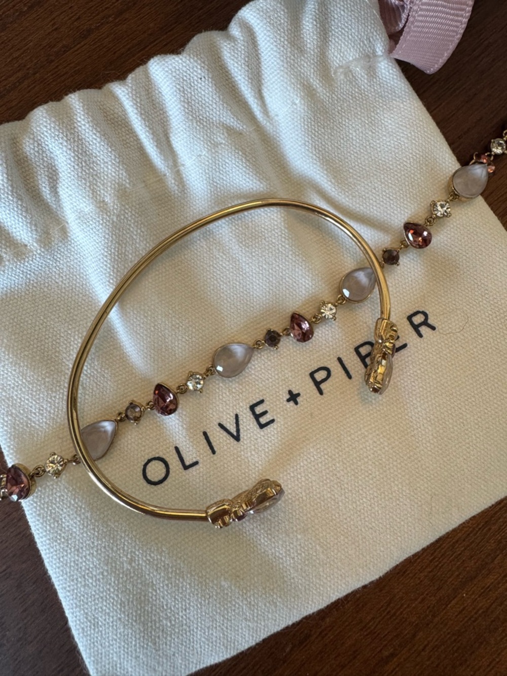 Olive + Piper Gold Open Cuff Bracelet with Pink Crystal Accents